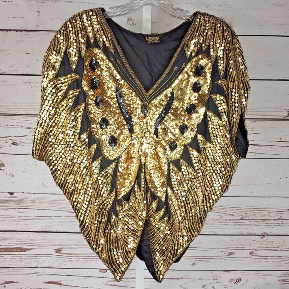 Linsiano Tops - Linsiano vintage beaded silk blouse size small